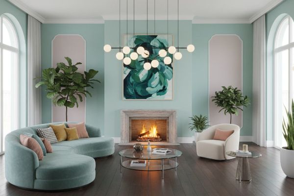 salon moderne en couleur vert d'eau